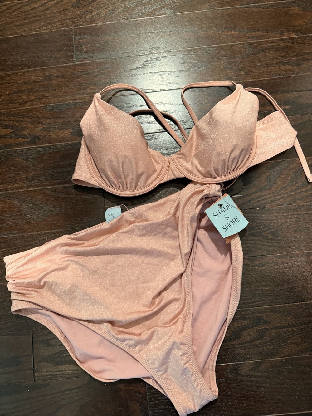 NWT Shade & Shore Dusty Blush High-Waist Bikini Set